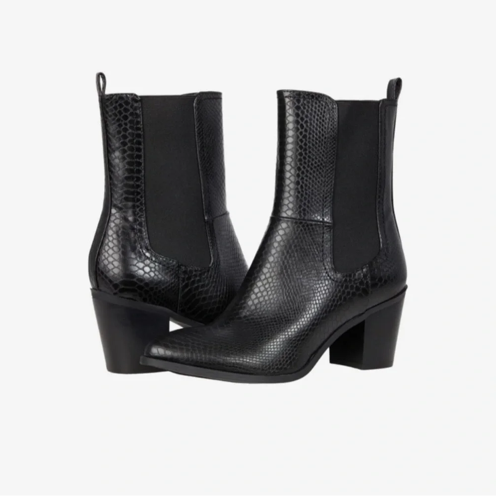 DV by DOLCE VITA Freeda Black Faux Leather Pull On Snakeskin Ankle Boots…